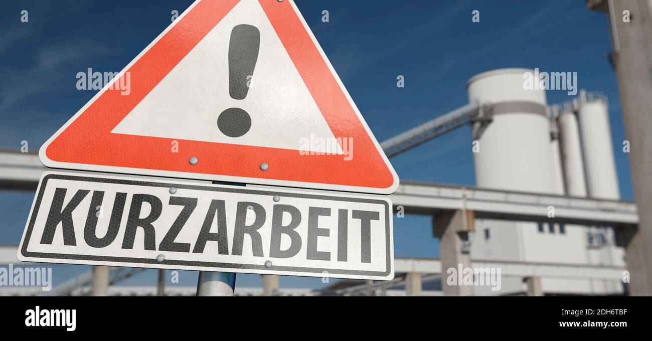A warning sign with the german word `Kurzarbeit` short-time work. Stock Photo